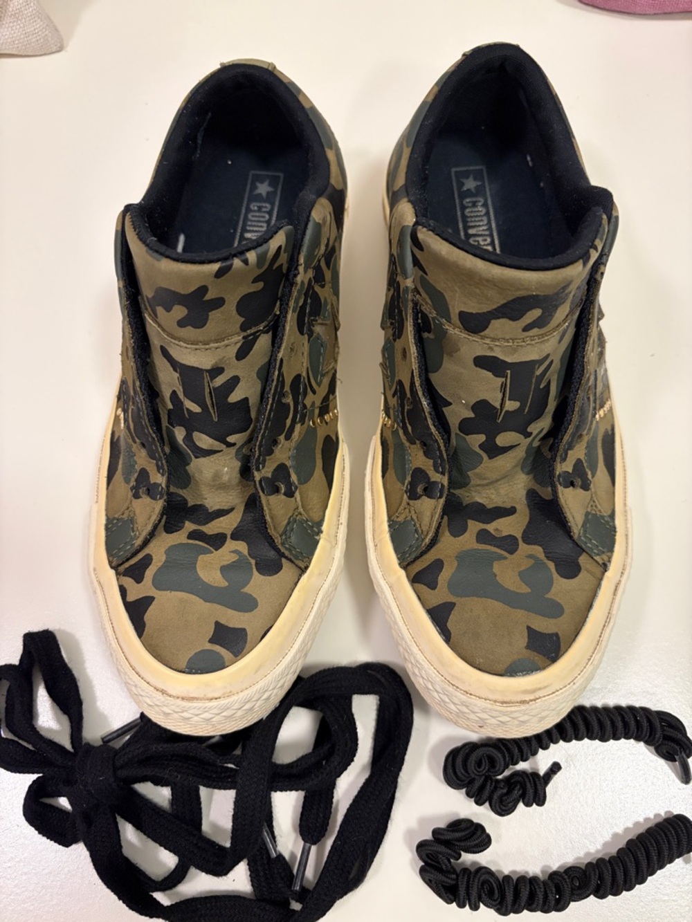 Converse Slip-On Sneakers in Olive Green Camo with Black Trim
